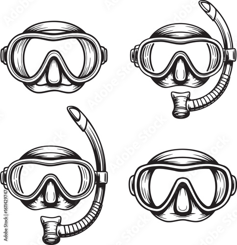 Hand drawn style Diving mask silhouette isolated on transparent background