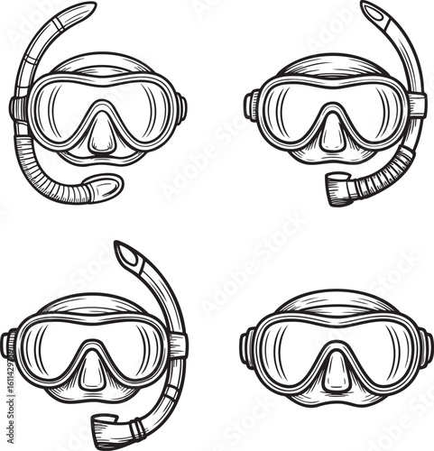 Hand drawn style Diving mask silhouette isolated on transparent background