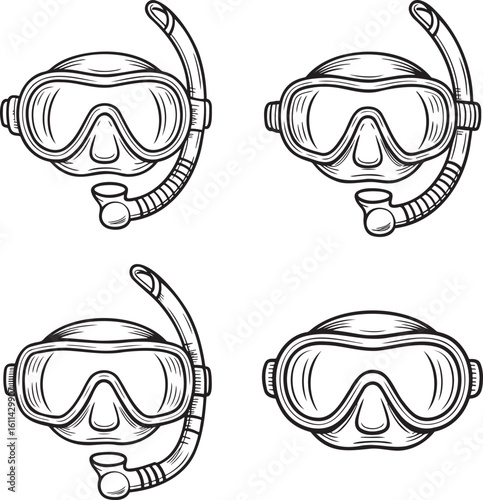Hand drawn style Diving mask silhouette isolated on transparent background