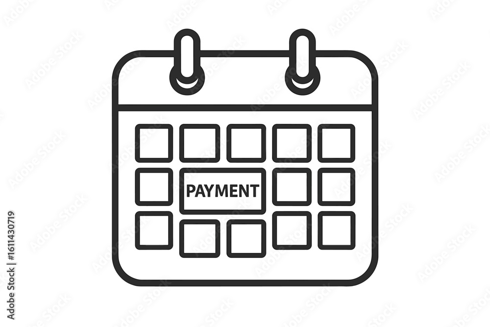 Payment calendar outline icon showing monthly payment date, recurring billing reminder, payday schedule, tax day due, automatic subscription debit, budget planning concept vector Payment calendar outline icon showing monthly payment date, recurring billing reminder, payday schedule, tax day due, automatic subscription debit, budget planning concept vector