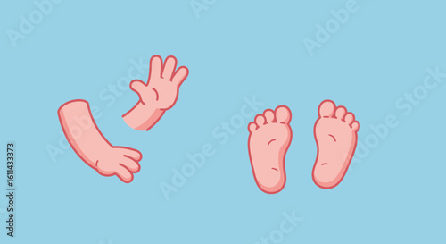 Cartoon illustration of dismembered human limbs on a light blue background