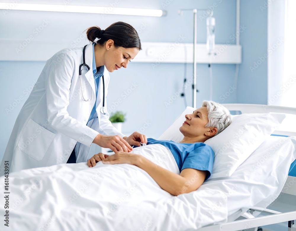 Obraz premium A doctor attends to a patient in a hospital room