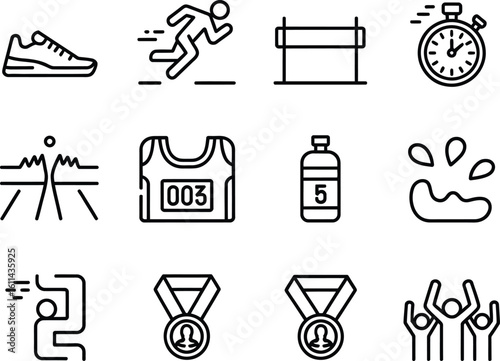 Collection of running and track and field sport icons in a simple outline style