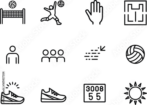 Collection of hand drawn volleyball sport icons and symbols