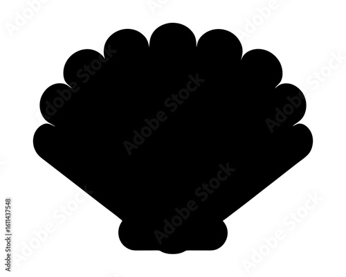 Black silhouette of a seashell, clamshell with rounded edges and a flat base