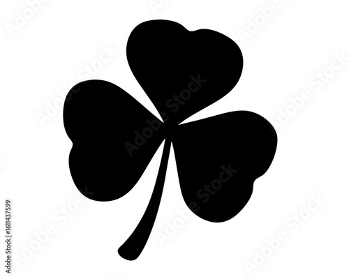 A bold black shamrock on white background, symbolizing Irish heritage and luck.