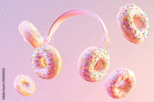 pink frosted donut headphones illustration