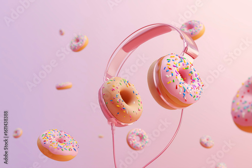 pink frosted donut headphones illustration