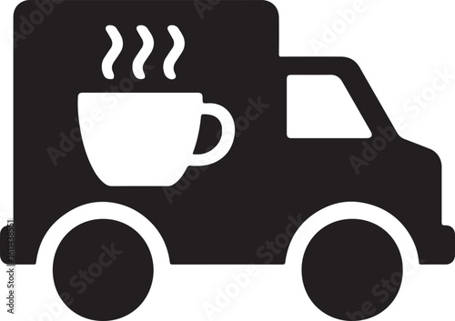 Silhouette vector of a coffee truck icon, perfect for mobile cafe branding, food truck designs, and event promotions.