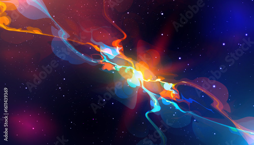Abstract cosmic explosion with glowing energy waves stars and colorful nebula in outer space Perfect for sci fi fantasy and futuristic universe designs