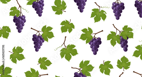 Seamless Pattern with Ripe Grapes and Leaves, perfect for a vineyard or winery theme
