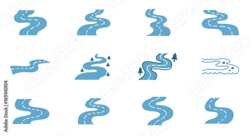 Collection of stylized roads and winding paths for vector graphics designs