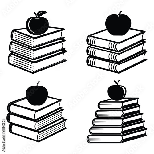 Red apple and green books stacked for back to school education and learning