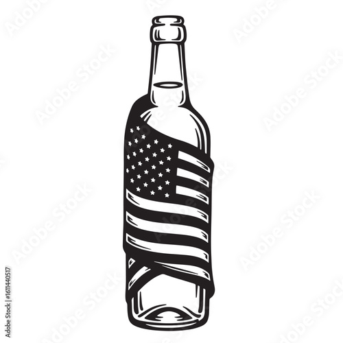 Bottle wrapped with american flag design celebrating patriotism and independence in vector art