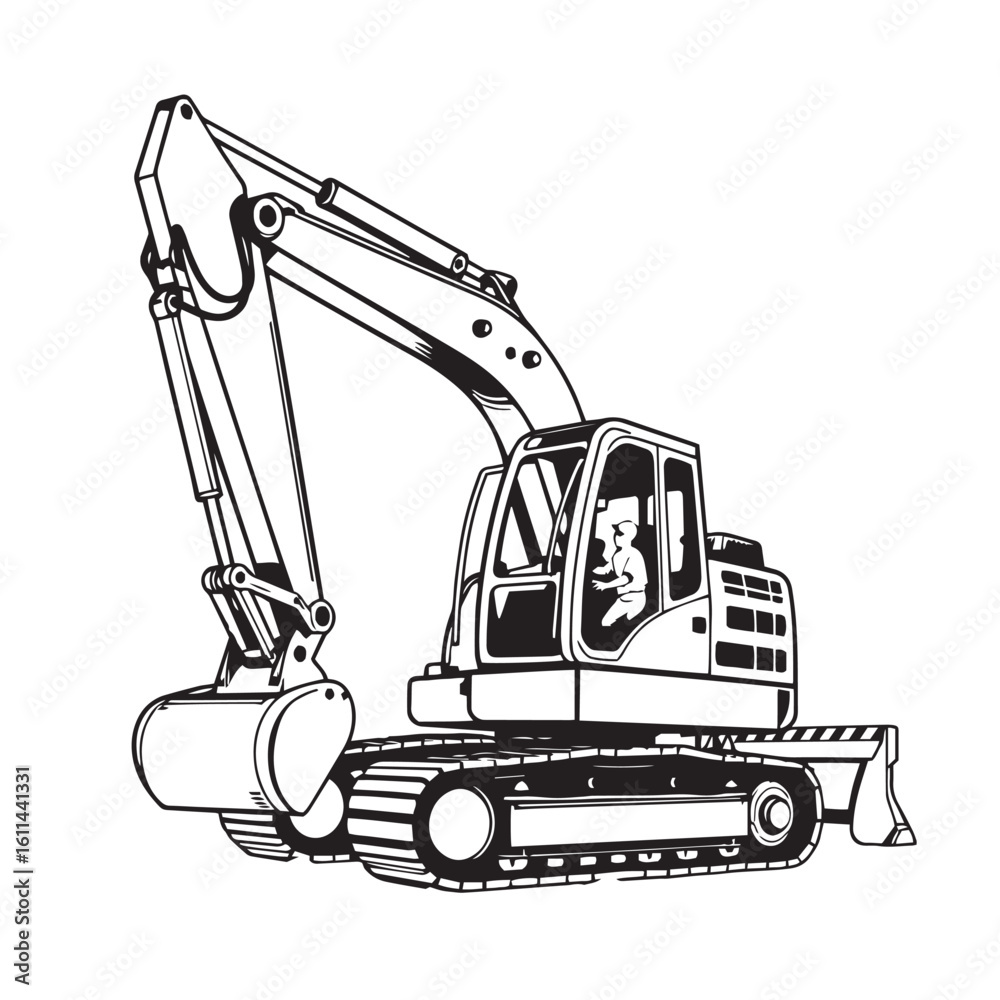 Fototapeta premium Excavator details vector design concept black and white illustration.