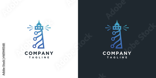lighthouse logo design, lighthouse logo vector made with line