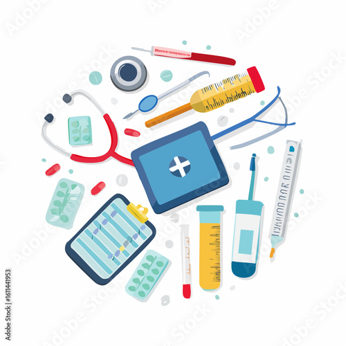 Medical Instruments Collection Healthcare Tools in a Circular Flat Design