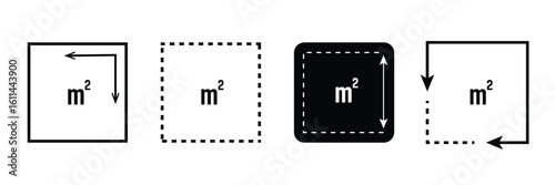 Square Meter icon. M2 sign. Flat area in square metres . Measuring land area icon. Place dimension pictogram. Vector outline illustration isolated on white background.