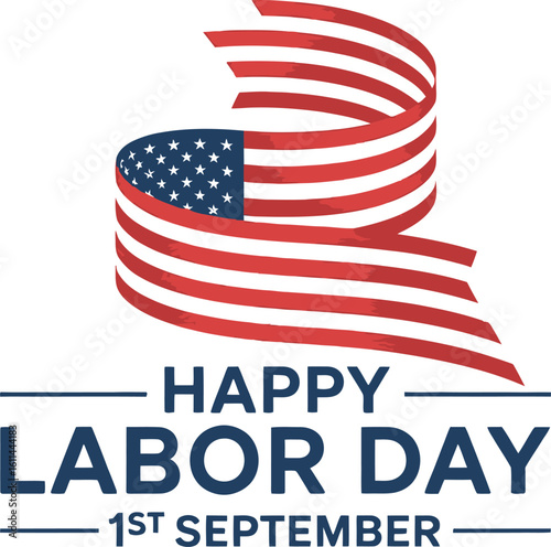 American flag ribbon Happy Labor Day 1st September