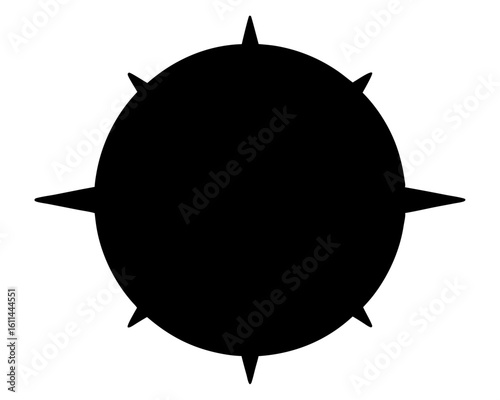 Black spiked ball on a white background with circular shape, silhouette