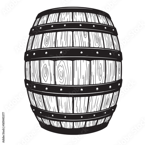 Hand drawn vintage wooden barrel for beverages brewing wine beer whisky or storage purposes