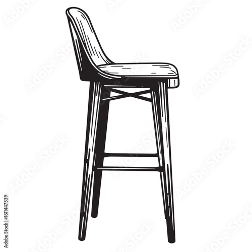 Stylish hand-drawn illustration of a modern bar stool isolated on a clean white background