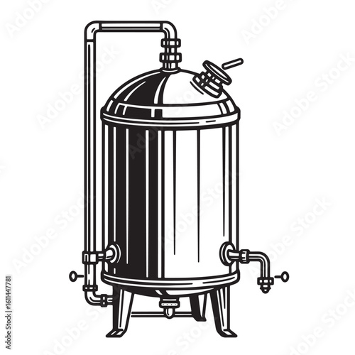 Vector illustration of a brewery tank equipment for craft beer production and storage