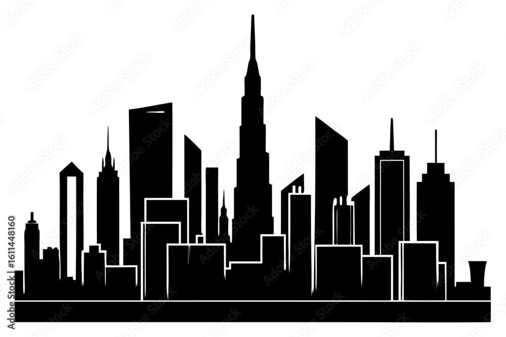 Obraz premium Cityscape skyline buildings urban modern architecture silhouette vector illustration