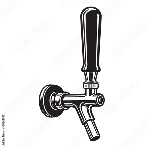 Vintage beer tap illustration in black and white perfect for brewery or pub designs