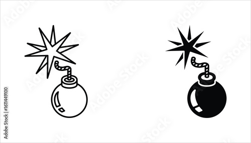 Bomb icon set. Bomb line and glyph icon. Vector illustration on white background.