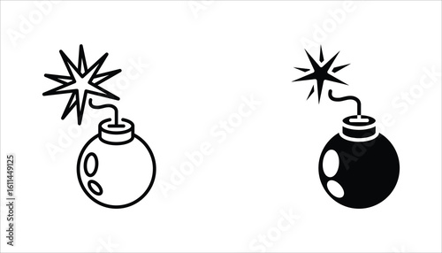Bomb icon set. Bomb line and glyph icon. Vector illustration on white background.