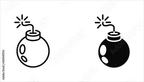 Bomb icon set. Bomb line and glyph icon. Vector illustration on white background.