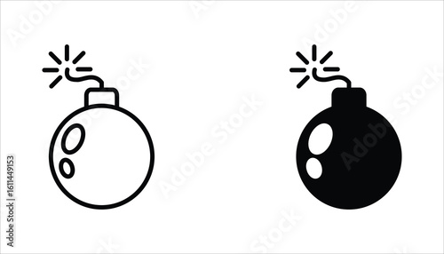 Bomb icon set. Bomb line and glyph icon. Vector illustration on white background.