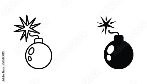 Bomb icon set. Bomb line and glyph icon. Vector illustration on white background.