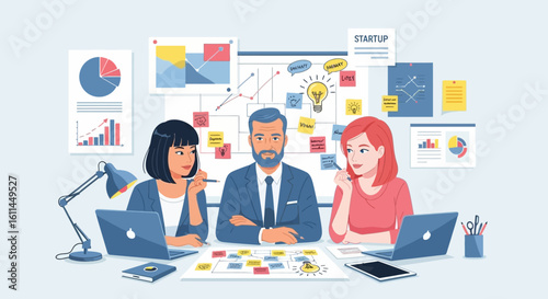 Startup Team Brainstorming Session with Diverse Colleagues