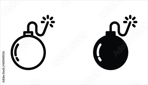 Bomb icon set. Bomb line and glyph icon for web design. Exploding bomb weapon vector icon design. Isolated on white background.