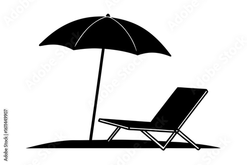 Beach chair under umbrella summer holiday vacation silhouette vector illustration