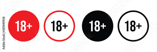 Clear 18 plus age restriction icons for content warning and legal compliance