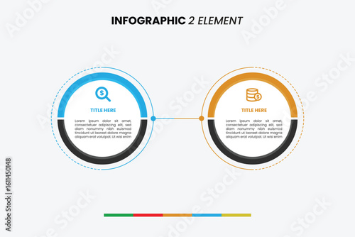 Modern 2-step infographic template with circular design. Perfect for presenting comparative concepts, choices, or two key ideas. Easy to edit vector.