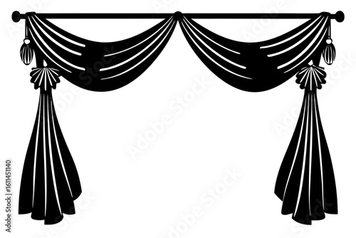 Elegant window treatment valance drapery silhouette vector illustration