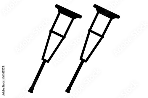 Pair medical crutches support mobility equipment silhouette vector illustration