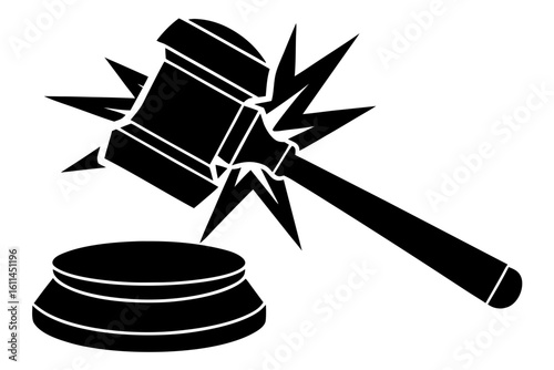 Gavel striking sound block legal silhouette vector illustration