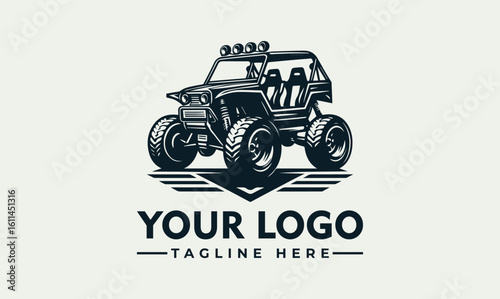 A rugged off-road vehicle logo design, showcasing a powerful buggy with large tires, ready for adventure.