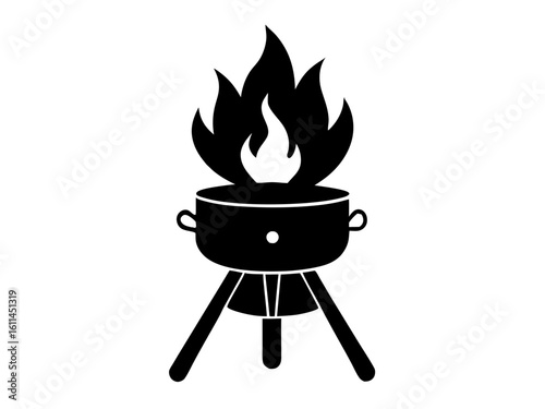 Cooking pot over fire silhouette vector illustration