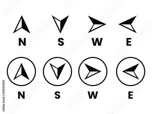 directional compass points N S W E icon set vector. North, south, west, east navigation arrow symbol vector