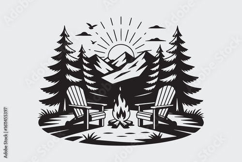 mountain campfire illustration vector
