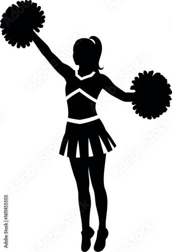 Cheerleader silhouette with pom poms