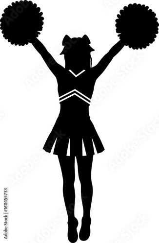 Cheerleader silhouette with pom poms victory pose