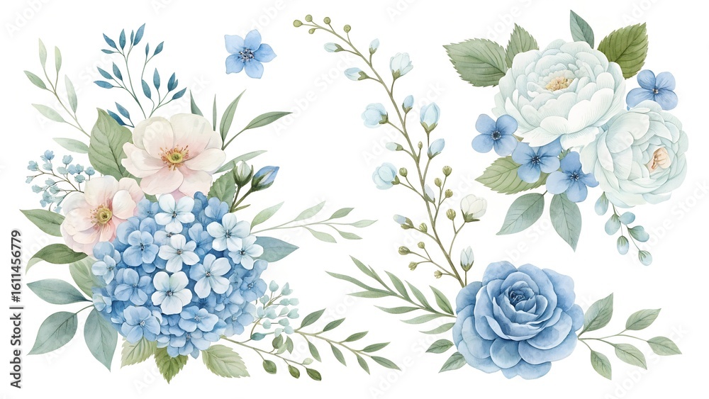 set of watercolor flowers