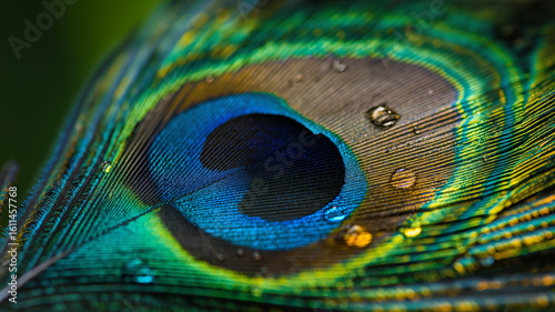 Vibrant peacock feather full screen view, nature-inspired abstract pattern, exotic bird feather design, shiny colorful eye spot, 4k image